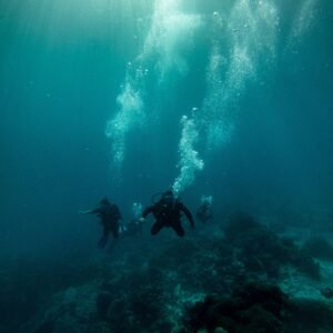 Group of scuba divers exploring the ocean depths