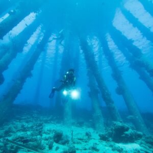 Scuba diver near a coral reef